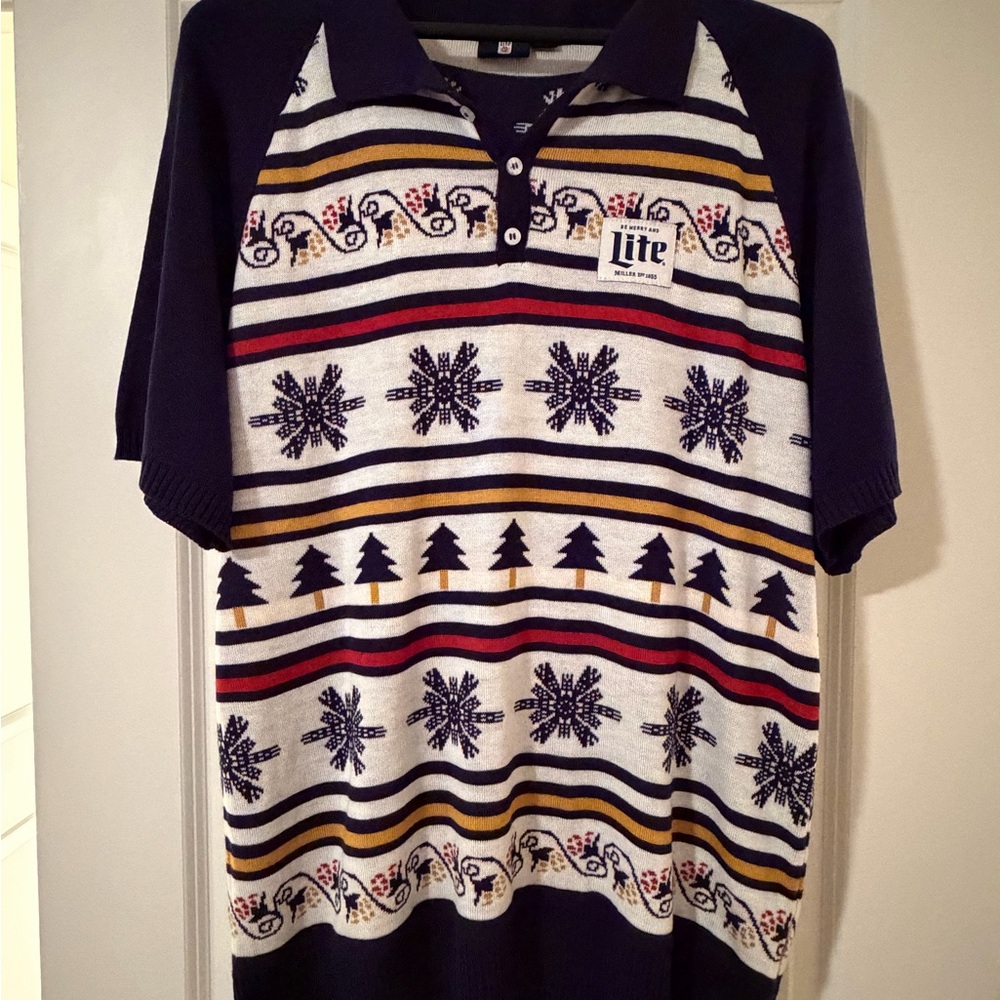 Navy and White Patterned Men's Sweater